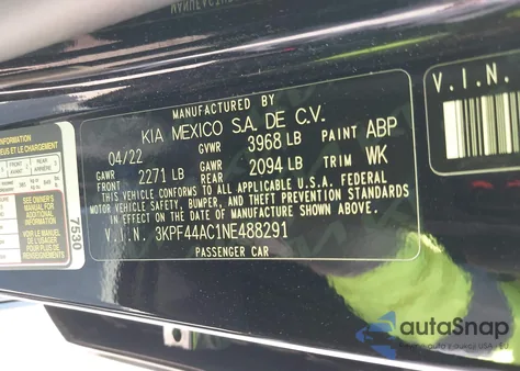 2022 Kia Forte Gt from USA, damaged, VIN 3KPF44AC1NE488291